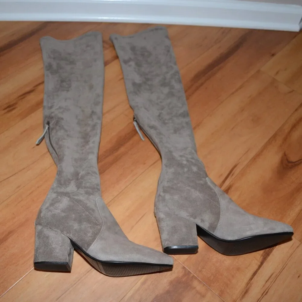 Vero Cuoio Soft Suede leather Taupe Gray Over the knee Thigh high Boots 250/8
